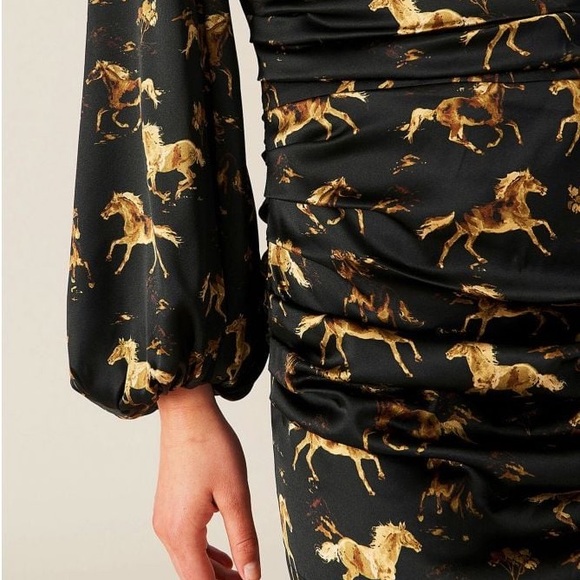 GANNI Silk Stretch Satin Mini Dress Horse Print Black Size 4 - Picture 3 of 9